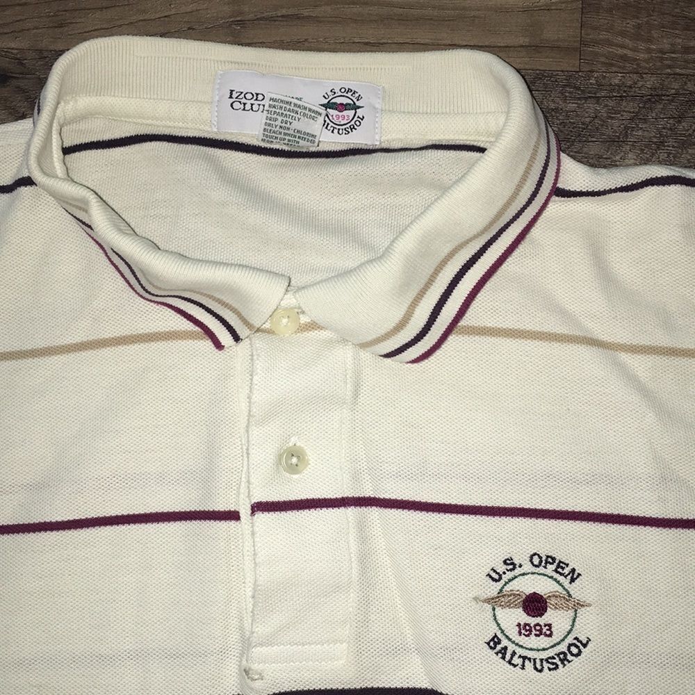 Very worn vintage cotton pique mens 1993 US Open Baltusrol Golf Polo Shirt
